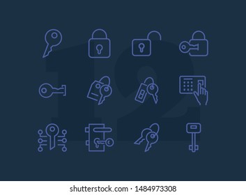 Key line icons. Set of line icons on white background. Safety concept, Key, locker, entry phone. Vector illustration can be used for house, house security, computer programs