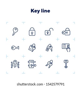 Key line icons. Set of line icons on white background. Safety concept, Key, locker, entry phone. Vector illustration can be used for house, house security, computer programs