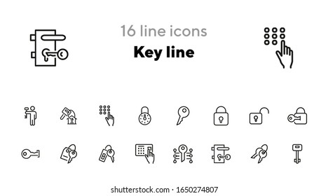 Key line icons. Set of line icons on white background. Safety concept, Key, locker, entry phone. Vector illustration can be used for house, house security, computer programs