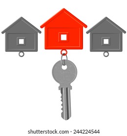 the key to the lock and key chain in the form of house