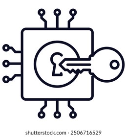 Key Lock Chip Icon Design. Represents Security, Chip, Key, Data Access. Vector icon.