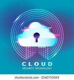 Key lock in circle circuit Cloud security concept abstract background. technology information protection system Internet safety and personal information security.