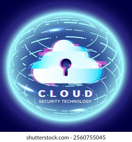 Key lock in circle circuit Cloud security concept abstract background. technology information protection system Internet safety and personal information security.