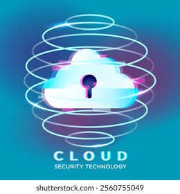 Key lock in circle circuit Cloud security concept abstract background. technology information protection system Internet safety and personal information security.