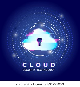 Key lock in circle circuit Cloud security concept abstract background. technology information protection system Internet safety and personal information security.