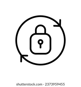 Key lock in a circle. Outline, arrows in a circle, key lock in a circle, access required. Vector icon