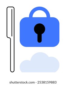 Key, lock, and cloud icon designed in a clean, minimalist style. Ideal for cybersecurity, cloud storage solutions, data protection, encryption services, and online privacy awareness. Simple modern