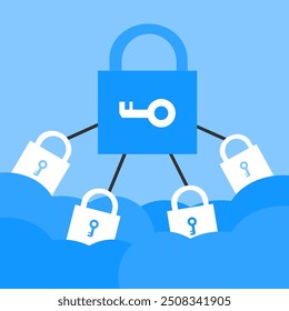 Key Lock Data Cloud Security Protection Vector Illustration. Suitable for Cyber Attack Threat Awareness Content