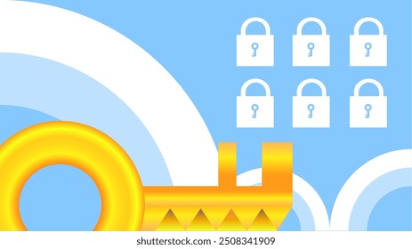 Key Lock Data Cloud Security Protection Vector Illustration. Suitable for Cyber Attack Threat Awareness Content