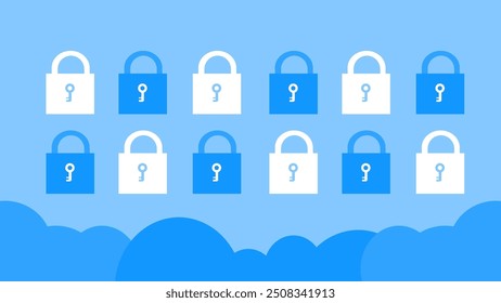 Key Lock Data Cloud Security Protection Vector Illustration. Suitable for Cyber Attack Threat Awareness Content