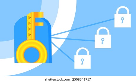 Key Lock Data Cloud Security Protection Vector Illustration. Suitable for Cyber Attack Threat Awareness Content