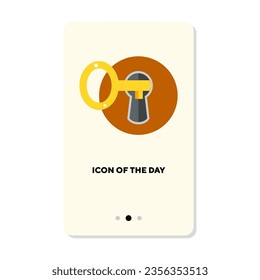 Key and lock flat icon. Golden key inserted into keyhole isolated vector sign. Owning and locking concept. Vector illustration symbol elements for web design and apps