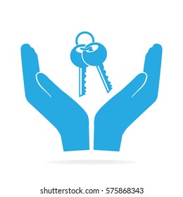 Key lock in hand icon, protect, care concept