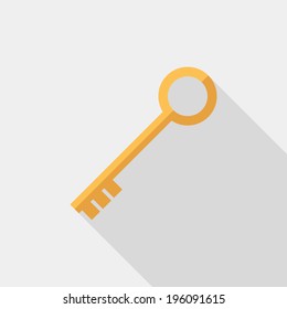 Key (lock) icon. Flat design style modern vector illustration. Isolated on stylish color background. Flat long shadow icon. Elements in flat design.