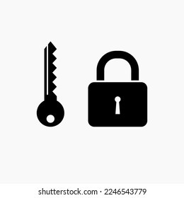 Key and lock icon. Isolated key and lock silhouette.