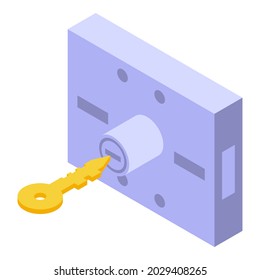 Key lock icon isometric vector. Padlock door. Secret password