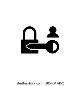 Key, lock icon or logo illustration, glyph style black color.