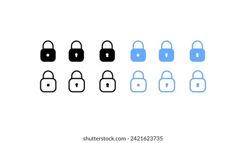 Key lock icon set. Silhouette and flat style. Vector icons