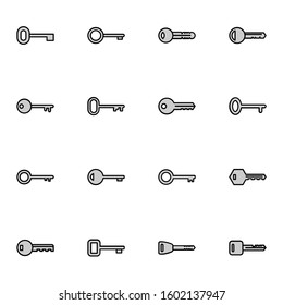 key and lock icon set. simple keys colored outline icon sign concept. vector illustration.
