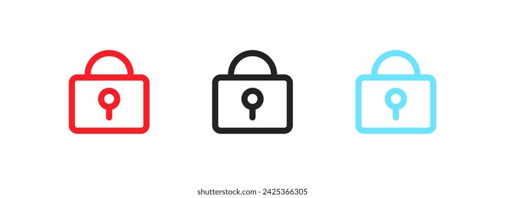 Key lock icons. Flat, color, protection buttons, outline key lock set. Vector icons