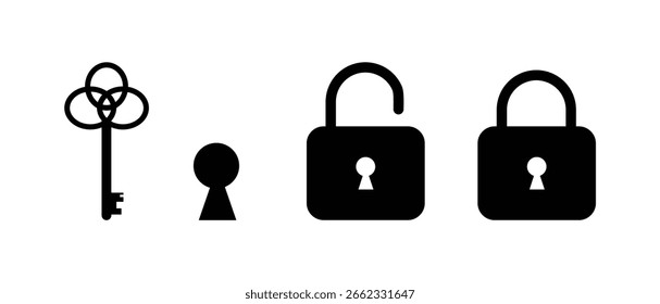 Key and Lock Icons – Security, Privacy and Access Vector Symbols.