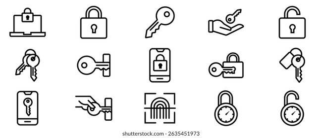 Key and lock line icons. Access, Password and Login vector linear icon set.

