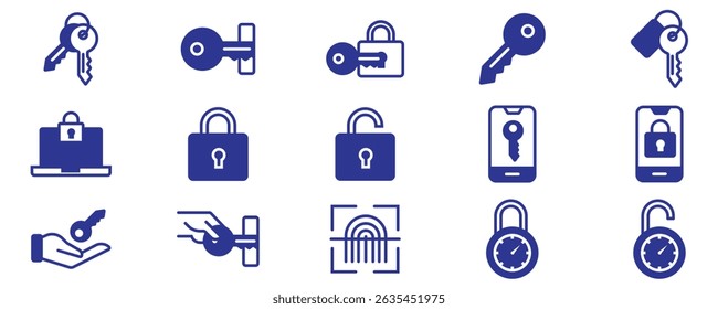 Iconos de llave y línea de bloqueo. Conjunto de iconos lineales de Vector de acceso, Contraseña y Inicio de sesión.
