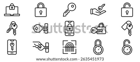 Key and lock line icons. Access, Password and Login vector linear icon set.
