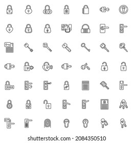 Key lock line icons set. linear style symbols collection, outline signs pack. Door lock vector graphics. Set includes icons as smart door handle, combination padlock, security password key, pin code
