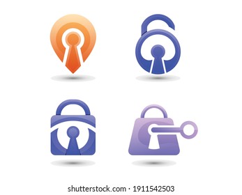 Key lock Logo Design Premium Vector, Keyhole Vektorsymbole einzeln. Türschlüssel mit hellglänzender Silhouette und Umriss in Kreiszeichen, Sicherungsabbild Premium Vektor.