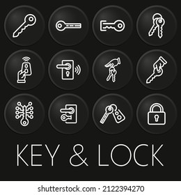 Key and lock minimal vector icon on 3D button isolated on black background. Premium Vector