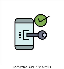 Key, Lock, Mobile, Open, Phone, Security  Flat Color Icon. Vector icon banner Template