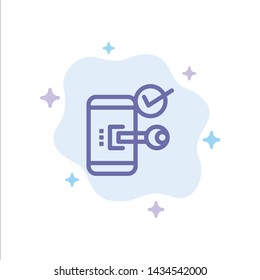Key, Lock, Mobile, Open, Phone, Security Blue Icon on Abstract Cloud Background