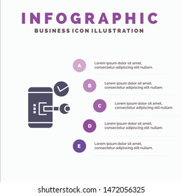 Key, Lock, Mobile, Open, Phone, Security Solid Icon Infographics 5 Steps Presentation Background
