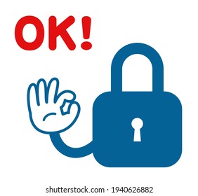 Key (lock or padlock) icon and OK sign. 