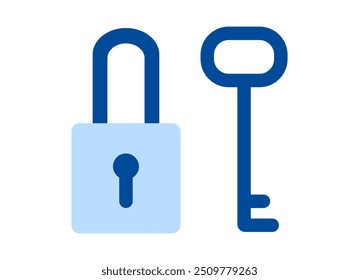 Sleutel en slot. Hangslot met sleutel. Bescherming, vertrouwelijk, privacy, veiligheid. Vector vlakke illustratie geïsoleerd op witte achtergrond
