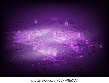 Key lock for security network communication on planet, digital technology, global business.