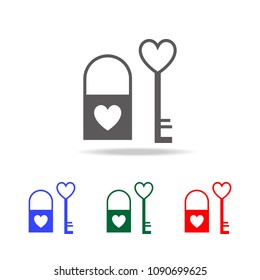 key and lock in the shape of a heart icon. Elements of Valentine's Day in multi colored icons. Premium quality graphic design icon. Simple icon for websites, web design, mobile app on white background
