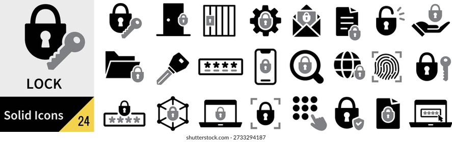Key and Lock Silhouette Icons Vector Set