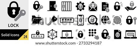 Key and Lock Silhouette Icons Vector Set