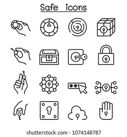 Key and lock system icon set in thin line style