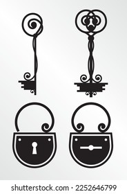 Schlüssel und Sperren. Vintage-Symbol-Set. Vektorgrafik