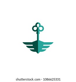 key lock and wings logo design concept