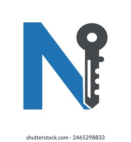 Key Logo combine with letter N vector template