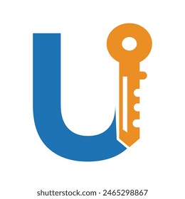 Key Logo combine with letter U vector template