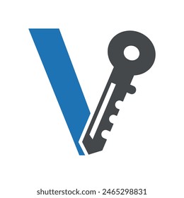 Key Logo combine with letter V vector template