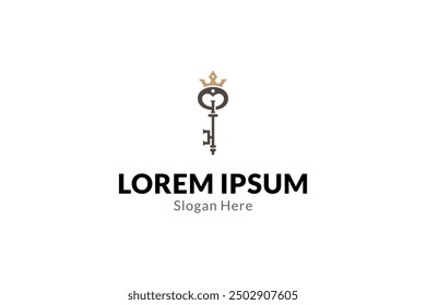 key logo with crown combination in flat vector design
