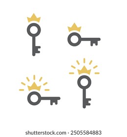 Key logo with crown combination in flat vector design.