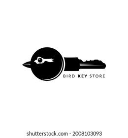 Diseño del logo de la llave con la cabeza de pájaro en blanco y negro