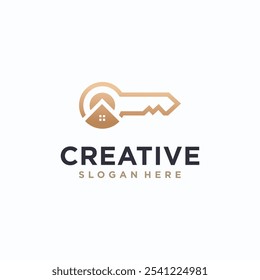 key logo design, house key, apartment building for home protection